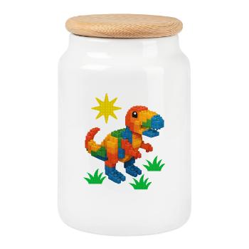 dinosaure fait de briques Creative Block Builder - Boîte à biscuits avec couvercle en bois - blanc - Devant