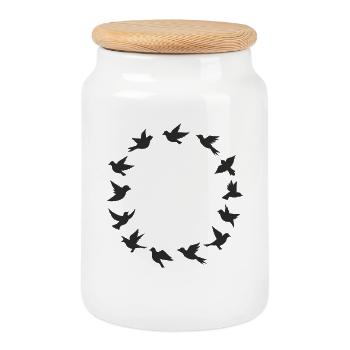 Oiseaux volants cercle silhouette minimaliste - Boîte à biscuits avec couvercle en bois - blanc - Devant
