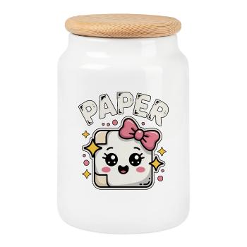 Schere Stein Papier Kawaii Paper - Keksdose mit Holzdeckel - Weiß - Vorne
