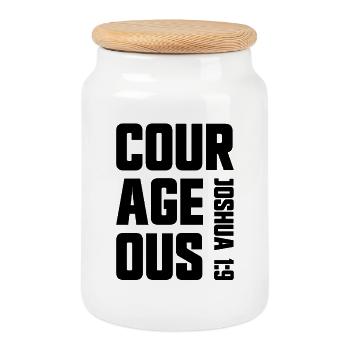 Courageous Joshua 1:9 Christian Faith Jesus - Cookie Jar with Wooden Lid - white - Front