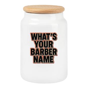 Wie lautet dein Friseurname, lustiges Meme-Sprichwort - Keksdose mit Holzdeckel - Weiß - Vorne