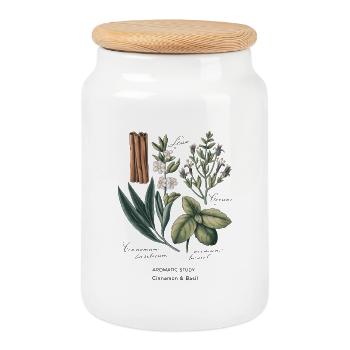 Art Botanique - Cannelle & Basilic - Boîte à biscuits avec couvercle en bois - blanc - Devant
