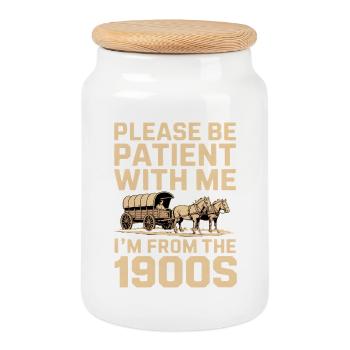 I'm from the 1900s - Cookie Jar with Wooden Lid - white - Front