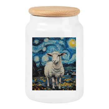 Mouton style Van Gogh Nuit étoilée - Boîte à biscuits avec couvercle en bois - blanc - Devant