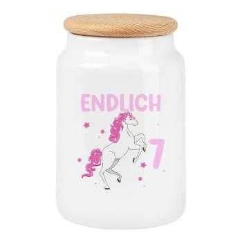7 Jahre alt Pferd Endlich Bin Ich 7 Mädchen 7. - Keksdose mit Holzdeckel - Weiß - Vorne