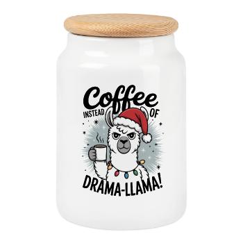 Coffee instead of drama | Office Humor | Colleague Gift - Cookie Jar with Wooden Lid - white - Front