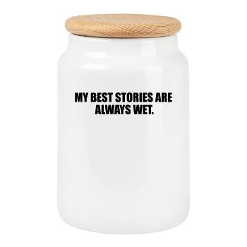 Mes Meilleures Histoires Sont Toujours Mouillées - Boîte à biscuits avec couvercle en bois - blanc - Devant