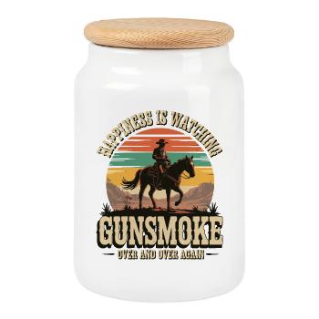 Classic Western TV - Cowboy Sunset Design - Cookie Jar with Wooden Lid - white - Front