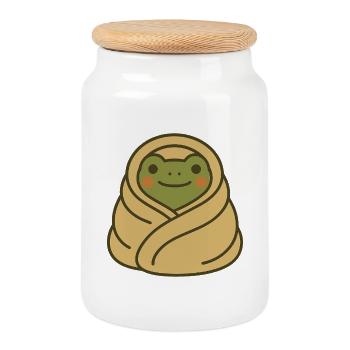 Eingekuschelter Frosch – Cozy Blanket Frog - Cookie Jar with Wooden Lid - white - Front