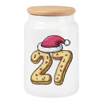 27 Number Cookie Christmas - Cookie Jar with Wooden Lid - white - Front