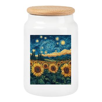 Tournesol Van Gogh Style Nuit étoilée - Boîte à biscuits avec couvercle en bois - blanc - Devant