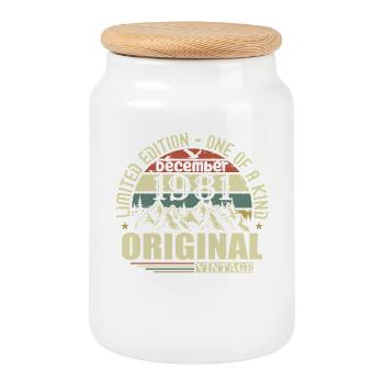 December 1981 December Anniversary December 1981 - Cookie Jar with Wooden Lid - white - Front