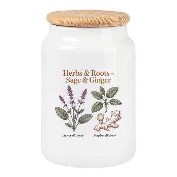 Botanische Kräuter - Salbei & Ingwer - Keksdose mit Holzdeckel - Weiß - Vorne