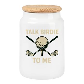 Talk Birdie To Me Golf Ball Club Player Humor - Cookie Jar with Wooden Lid - white - Front