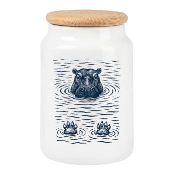 Chilled hippo in the water - Cookie Jar with Wooden Lid - white - Front