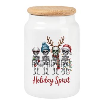 Skeleton Christmas Shirt – Holiday Spirit - Cookie Jar with Wooden Lid - white - Front