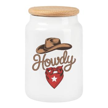 Howdy Cowboy - Western Rope Design - Keksdose mit Holzdeckel - Weiß - Vorne