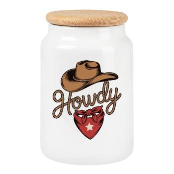Howdy Cowboy - Western Rope Design - Keksdose mit Holzdeckel - Weiß - Vorne