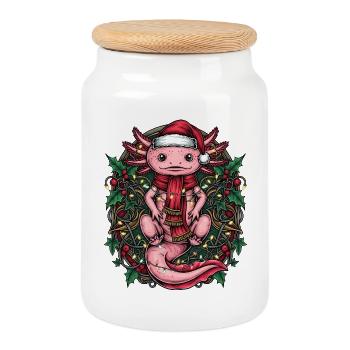 Cadeau de chemise de Noël Axolotl drôle - Boîte à biscuits avec couvercle en bois - blanc - Devant