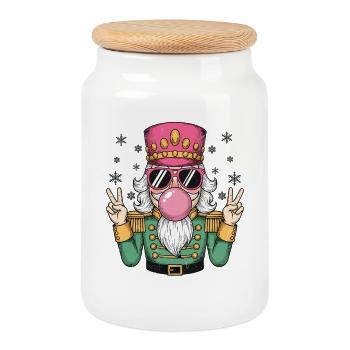 Casse-Noisette souffle du chewing-gum - Boîte à biscuits avec couvercle en bois - blanc - Devant