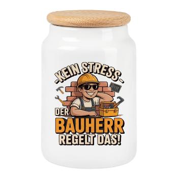 No stress – the builder takes care of it! - Cookie Jar with Wooden Lid - white - Front
