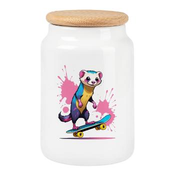 Éclaboussure de peinture Skateferret coloré - Boîte à biscuits avec couvercle en bois - blanc - Devant
