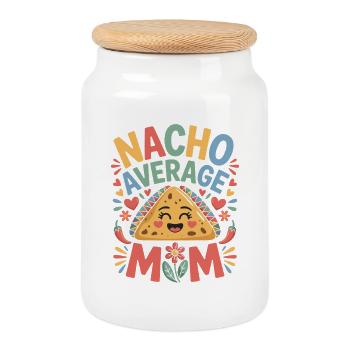Nacho Average Mom Funny - Cookie Jar with Wooden Lid - white - Front