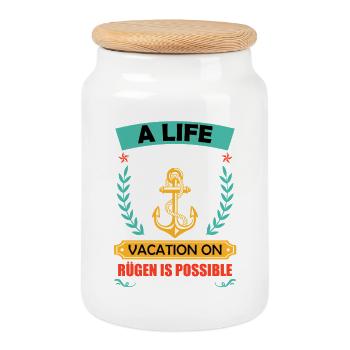 Baltic Sea A LIFE WITHOUT RÜGEN HOLIDAYS IS POSSIBLE - Cookie Jar with Wooden Lid - white - Front