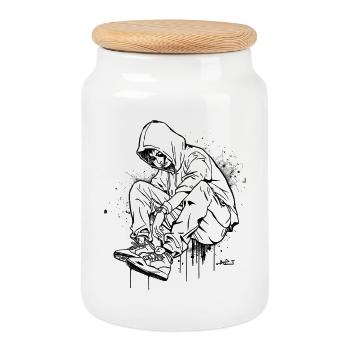 Silhouette Hoodie Graffiti - Boîte à biscuits avec couvercle en bois - blanc - Devant