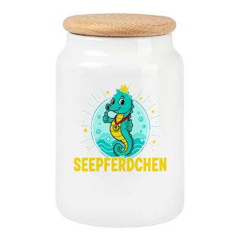 Seahorse passed swimming course child - Cookie Jar with Wooden Lid - white - Front