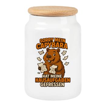 Mein Capybara Hat Meine Hausaufgaben Gefressen - Keksdose mit Holzdeckel - Weiß - Vorne