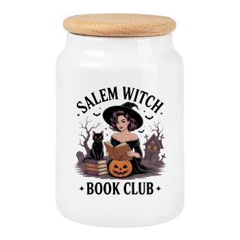 Sorcière Book Club Halloween Design - Boîte à biscuits avec couvercle en bois - blanc - Devant
