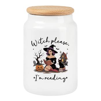 Hexenlesung Halloween-Moment - Keksdose mit Holzdeckel - Weiß - Vorne