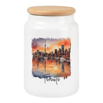 Toronto Watercolor, Toronto Canada - Cookie Jar with Wooden Lid - white - Front