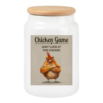 Funny Chicken Game – Don't Look at This Chicken - Cookie Jar with Wooden Lid - white - Front