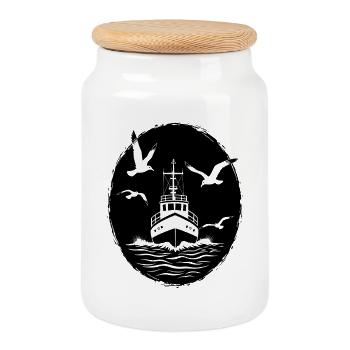 Cutter de pêche Chalutier Pêche Mer - Boîte à biscuits avec couvercle en bois - blanc - Devant