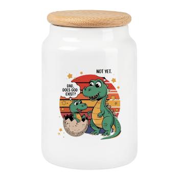 Dino Existence Question - Cookie Jar with Wooden Lid - white - Front