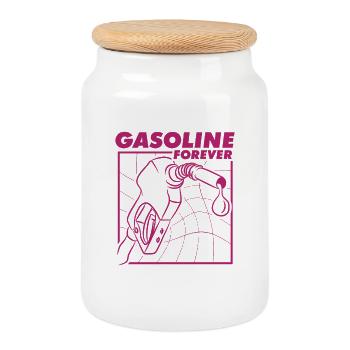 Gasoline Forever Classic Car Fan Design - Cookie Jar with Wooden Lid - white - Front