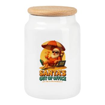 Santa's Out of Office – Funny Christmas Vacation - Cookie Jar with Wooden Lid - white - Front