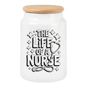 Das Leben einer Krankenschwester, Tag der Krankenschwester, Geschenke für Krankenschwester - Keksdose mit Holzdeckel - Weiß - Vorne