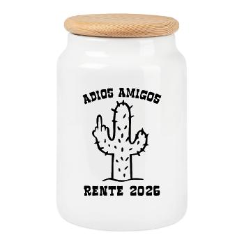 Adios Amigos Pension 2026 - Retraite - Pension - Boîte à biscuits avec couvercle en bois - blanc - Devant