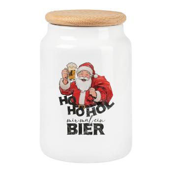 Santa says get me a beer - Cookie Jar with Wooden Lid - white - Front