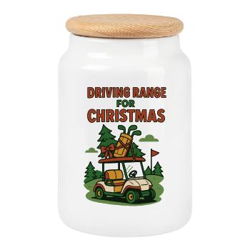 Driving Range For Christmas Golf Fun Holiday - Cookie Jar with Wooden Lid - white - Front