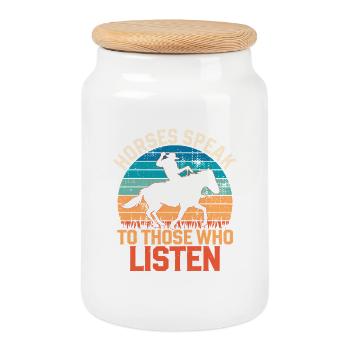 Horses Speak To Those Who Listen - Keksdose mit Holzdeckel - Weiß - Vorne