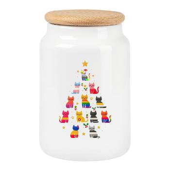 LGBTQ Cats Christmas Tree Pride Xmas Design - Cookie Jar with Wooden Lid - white - Front