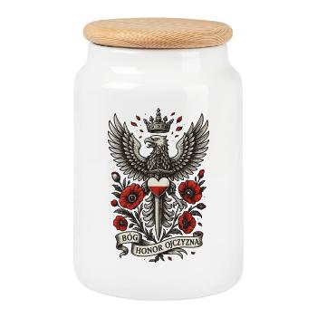 Polish Eagle God Honor Homeland Design - Cookie Jar with Wooden Lid - white - Front