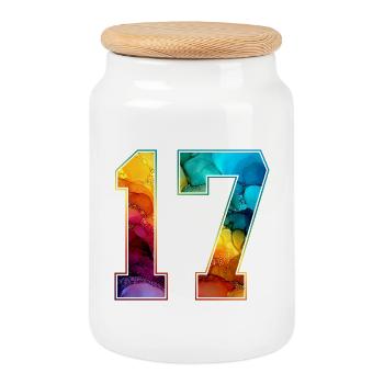 NR. 17 NUMMER 17 COLLEGE 17. GEBURTSTAG - Keksdose mit Holzdeckel - Weiß - Vorne