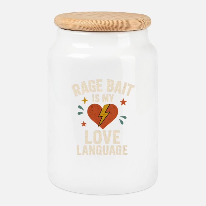 Rage Bait Love Language, lustiger Spruch - Keksdose mit Holzdeckel - Weiß