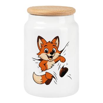 Süßer Comic Fuchs – Kinder & Tierliebhaber Motiv - Keksdose mit Holzdeckel - Weiß - Vorne