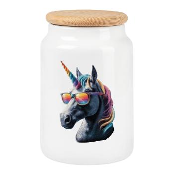 Licorne Poney Cavalier Chevaux Équitation Licornes - Boîte à biscuits avec couvercle en bois - blanc - Devant